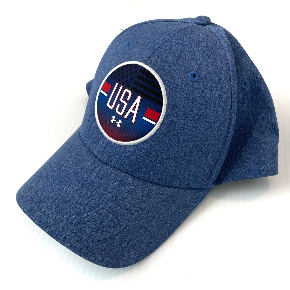 Under Armour USA 🇺🇸 logo brim baseball cap hat red white & blue patriotic M/L